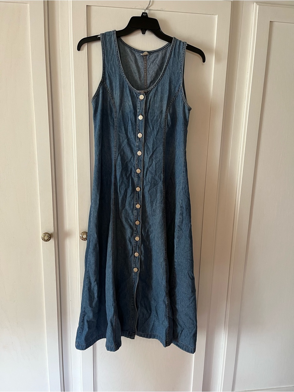 VTG 90s M.I.C. Denim Button-Front Sleeveless Midi Dress 100% Cotton